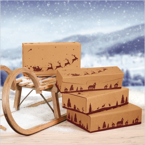 Geschenkverpackung „Weihnachtsschlitten Natur“, 1er Präsentkarton